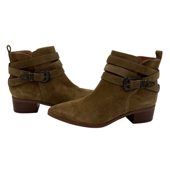 Marc Fisher Medium Brown Suede Yandi Belted Western Booties Size 8.5 - Picture 1 of 9